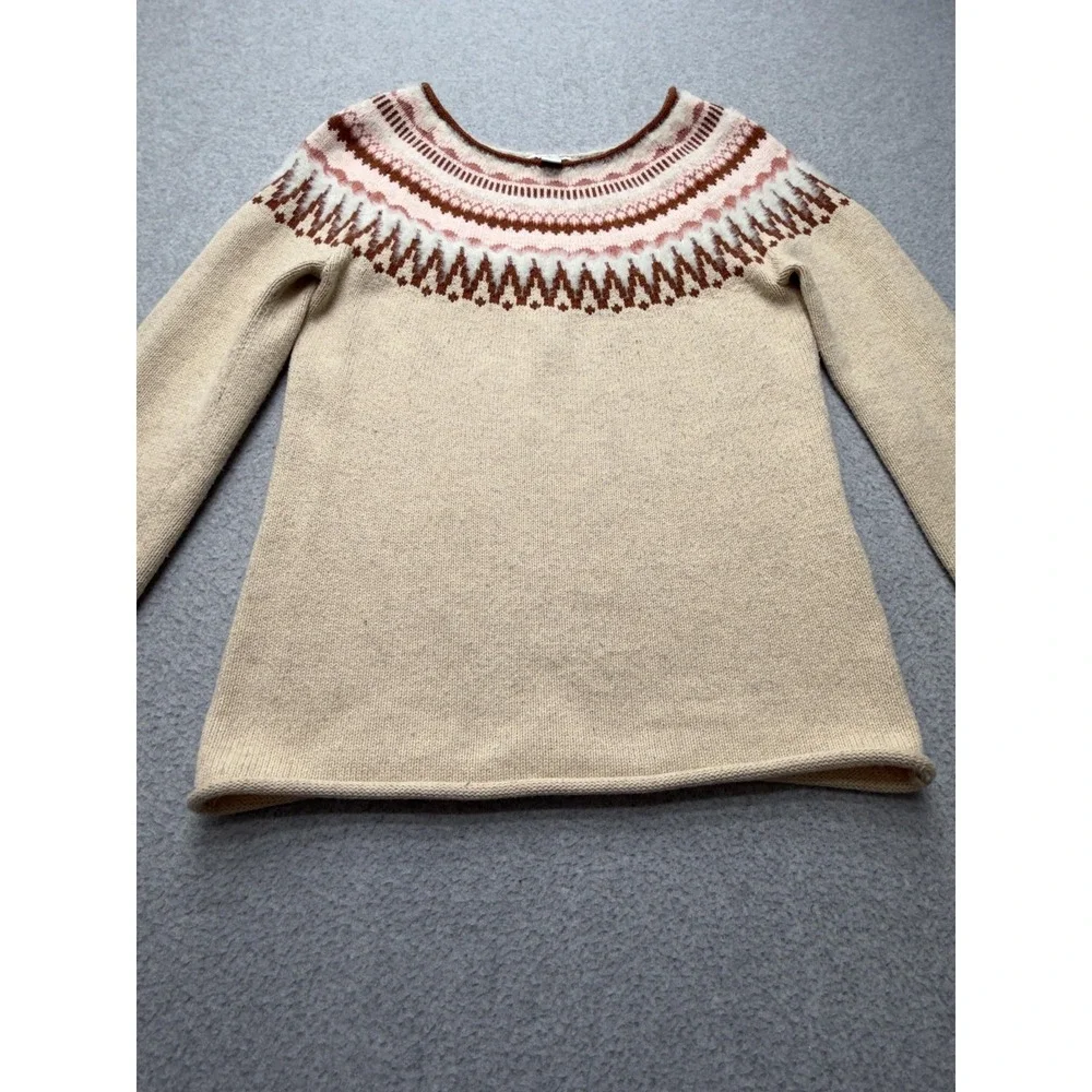 Sundance Womens Sweater Beige‎ Fair Isle Cotton Nylon Wool Pullover